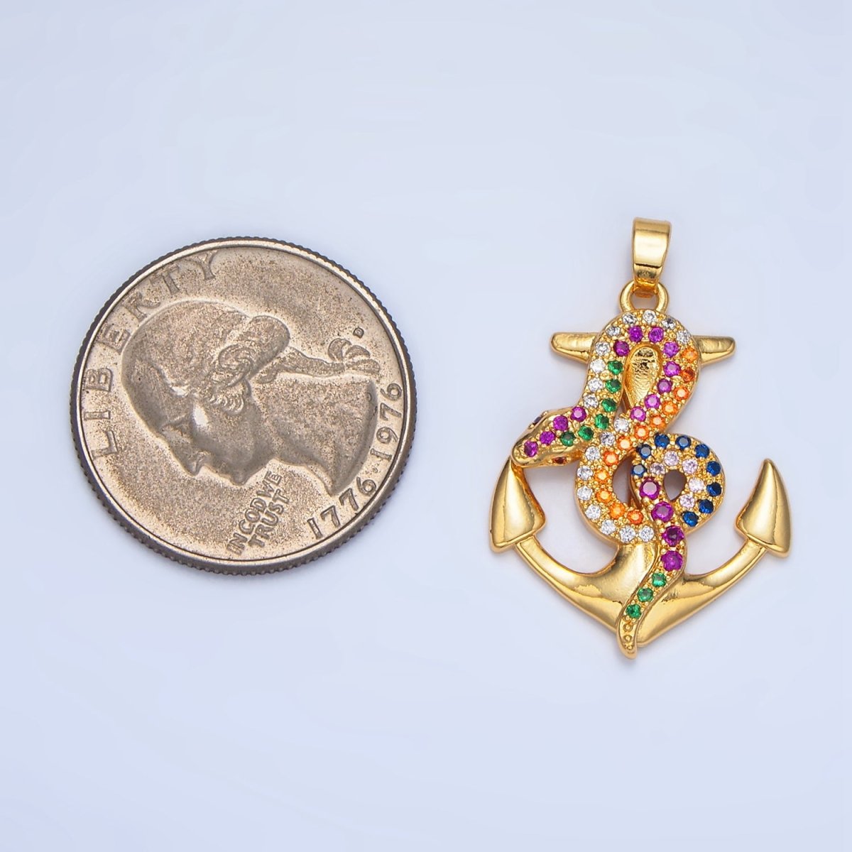 24K Gold Filled Multicolor Micro Paved CZ Snake Anchor Pendant | AA946