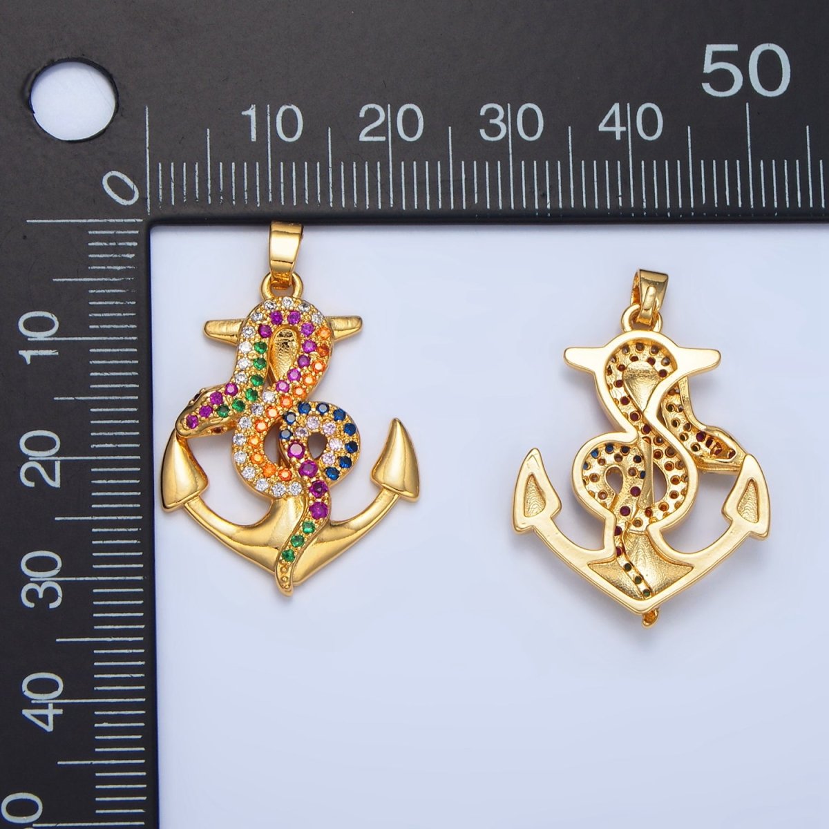 24K Gold Filled Multicolor Micro Paved CZ Snake Anchor Pendant | AA946