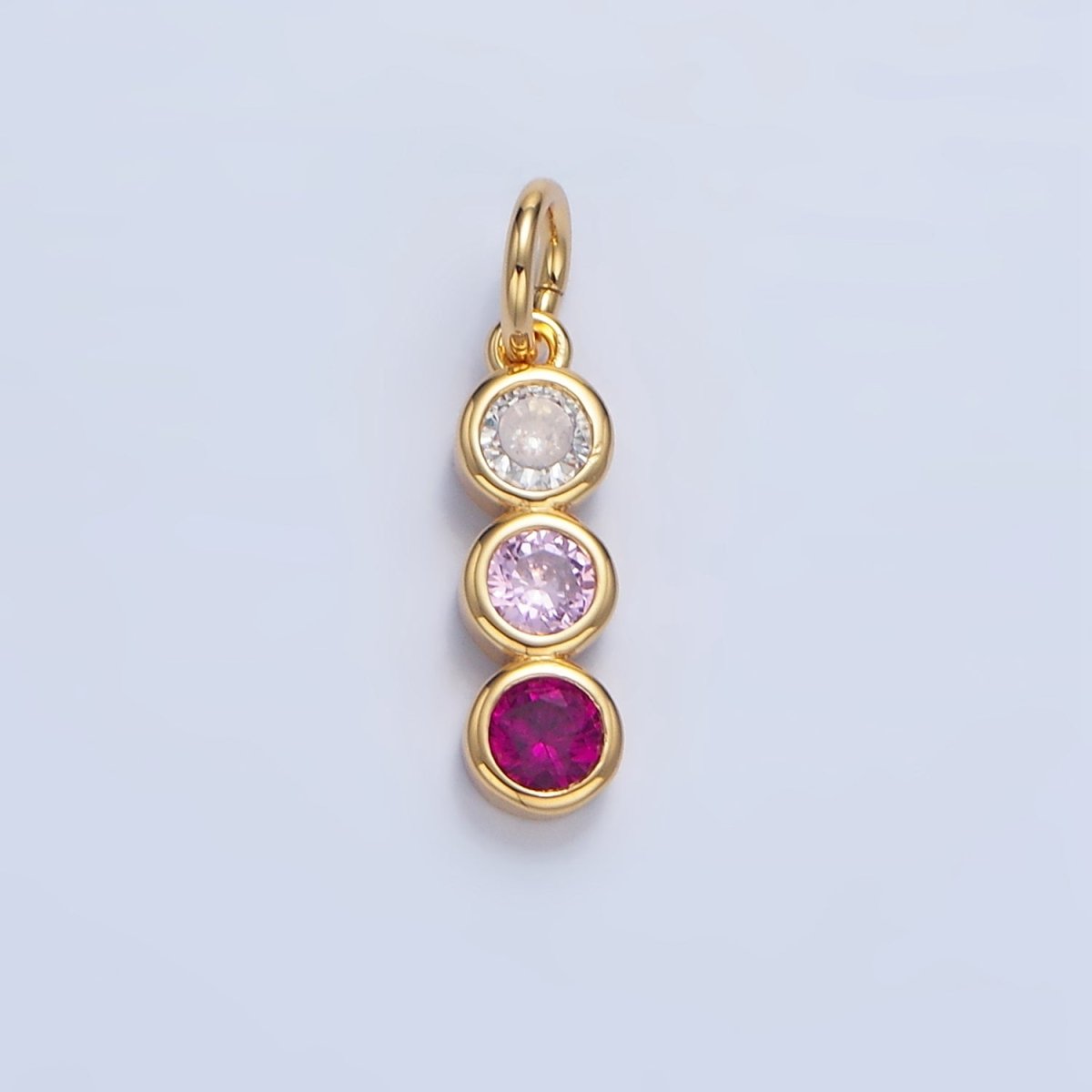 24K Gold Filled Multicolor Pink CZ Round Bezel Linear Charm | X616