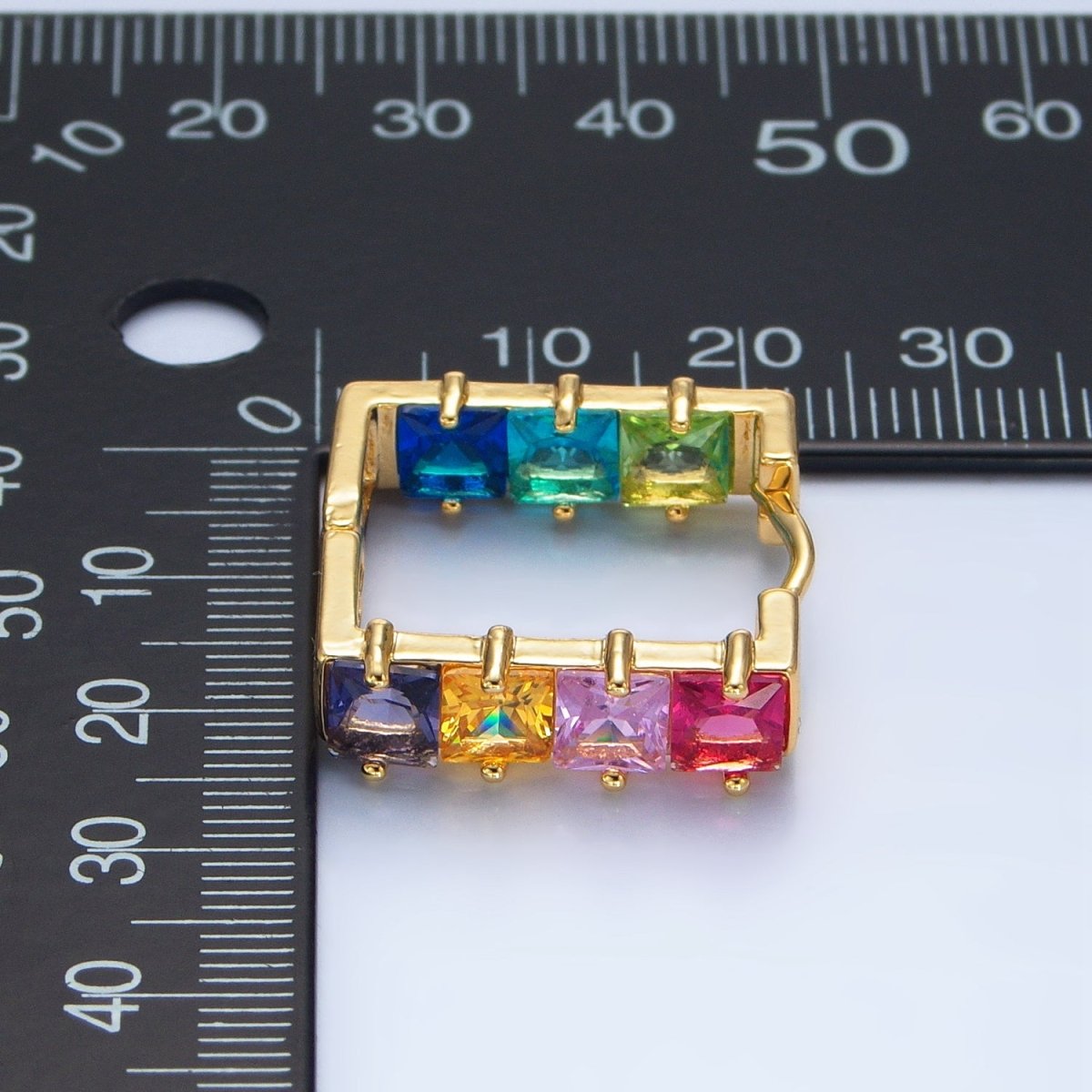 24K Gold Filled Multicolor Square CZ Front-Facing Square Huggie Earrings | AD768