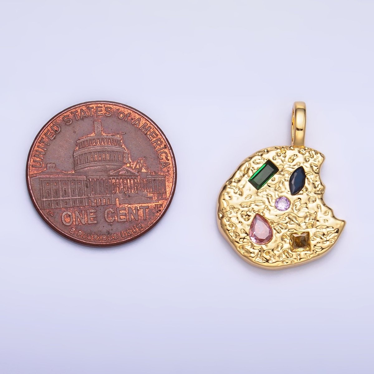 24K Gold Filled Multicolored CZ Textured Cookie Charm in Gold & Silver | AA1092