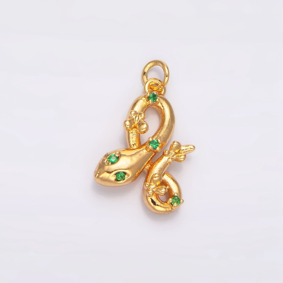 24K Gold Filled Multidimensional Clear, Green CZ Serpent Snake Animal Charm in Gold & Silver | W046