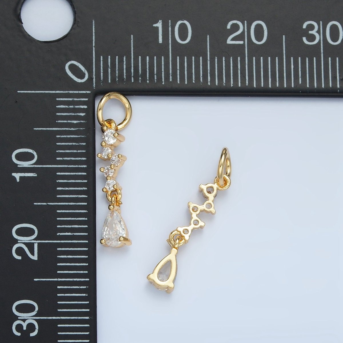24K Gold Filled Multiple Clear CZ Teardrop Drop Charm | N1393