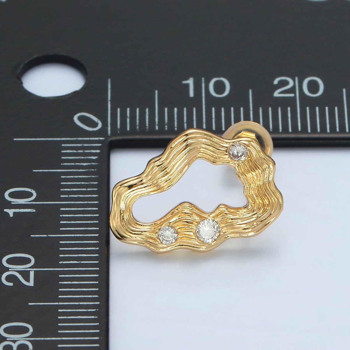 24K Gold Filled Multiple CZ Wavy Band Open Abstract Stud Earrings | AD744