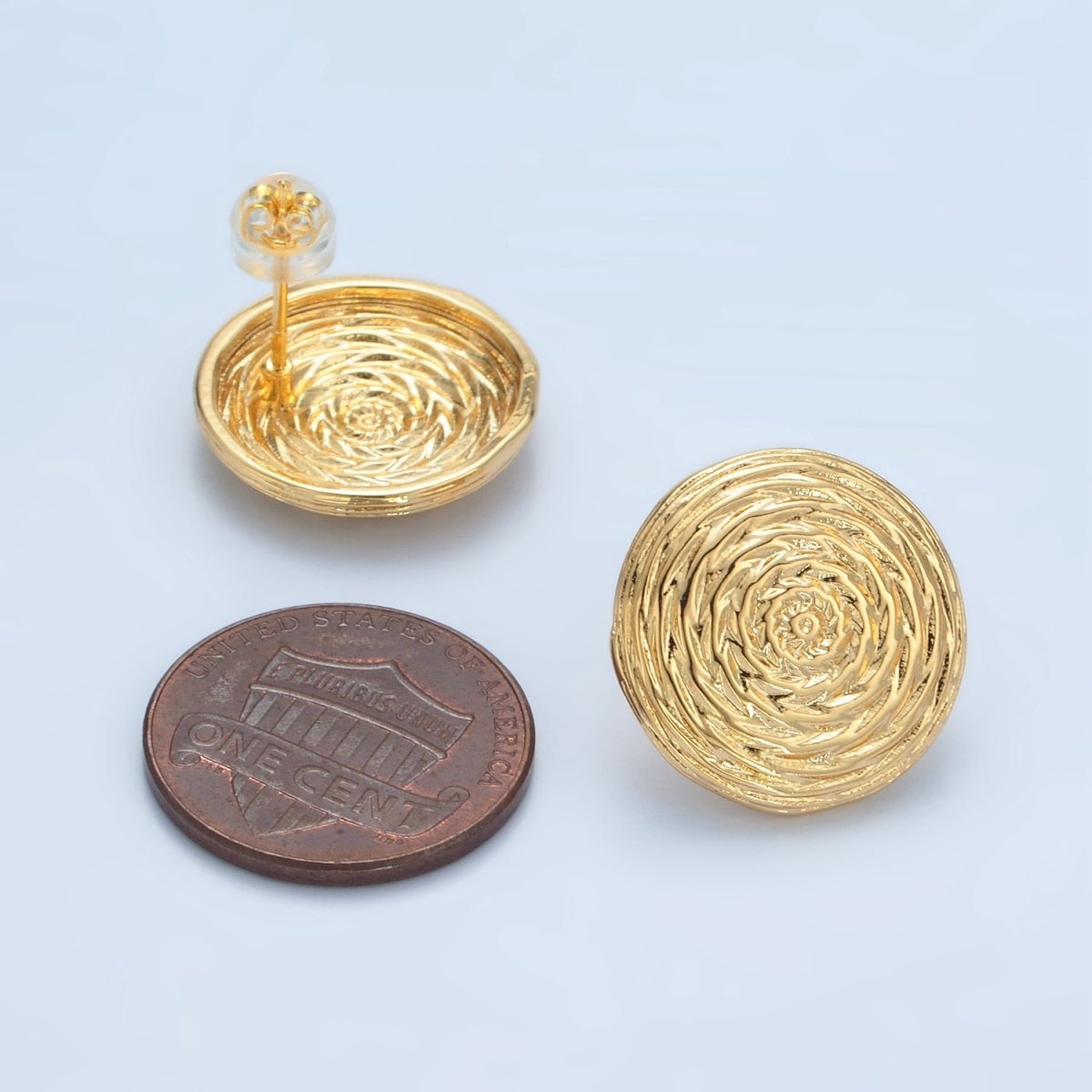 24K Gold Filled Multiple Edged Line Circular Round Stud Earrings | AD634