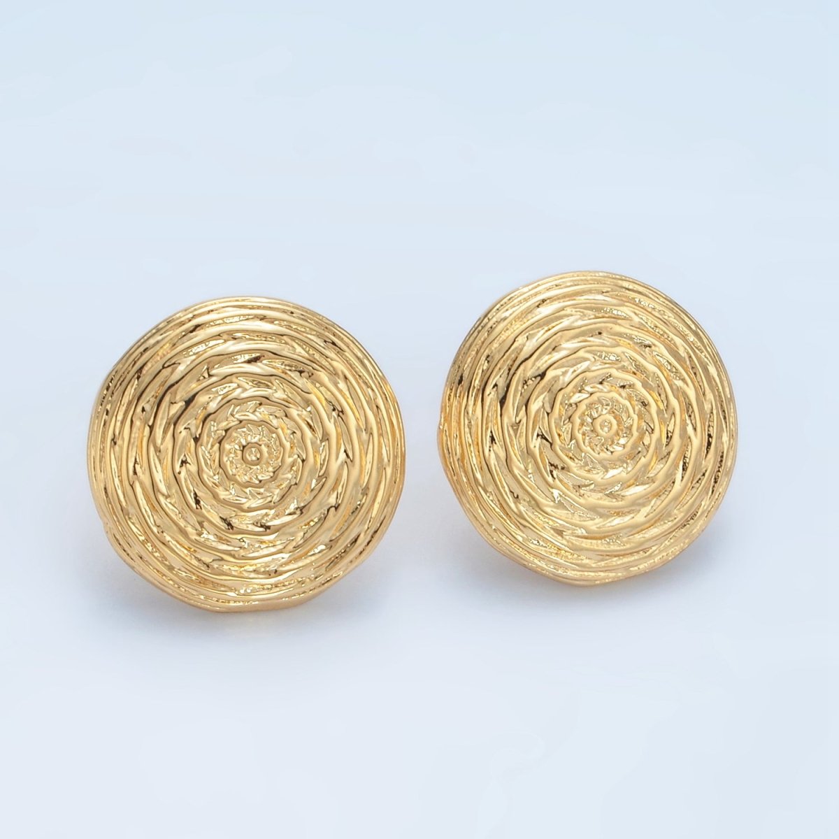 24K Gold Filled Multiple Edged Line Circular Round Stud Earrings | AD634