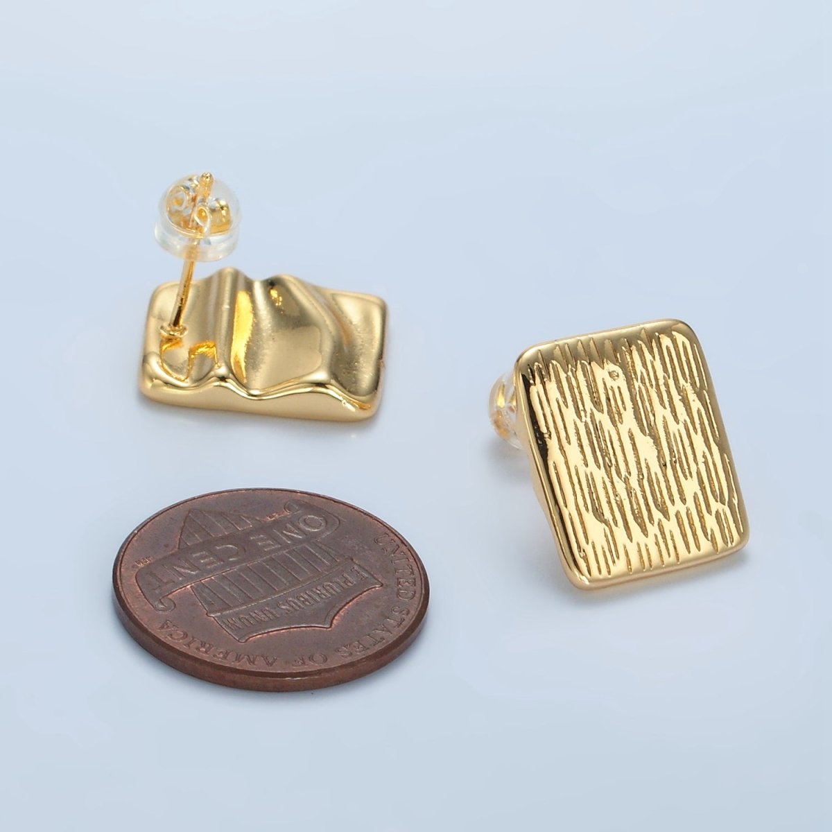 24K Gold Filled Multiple Lined Bar Rectangular Stud Earrings | AD652