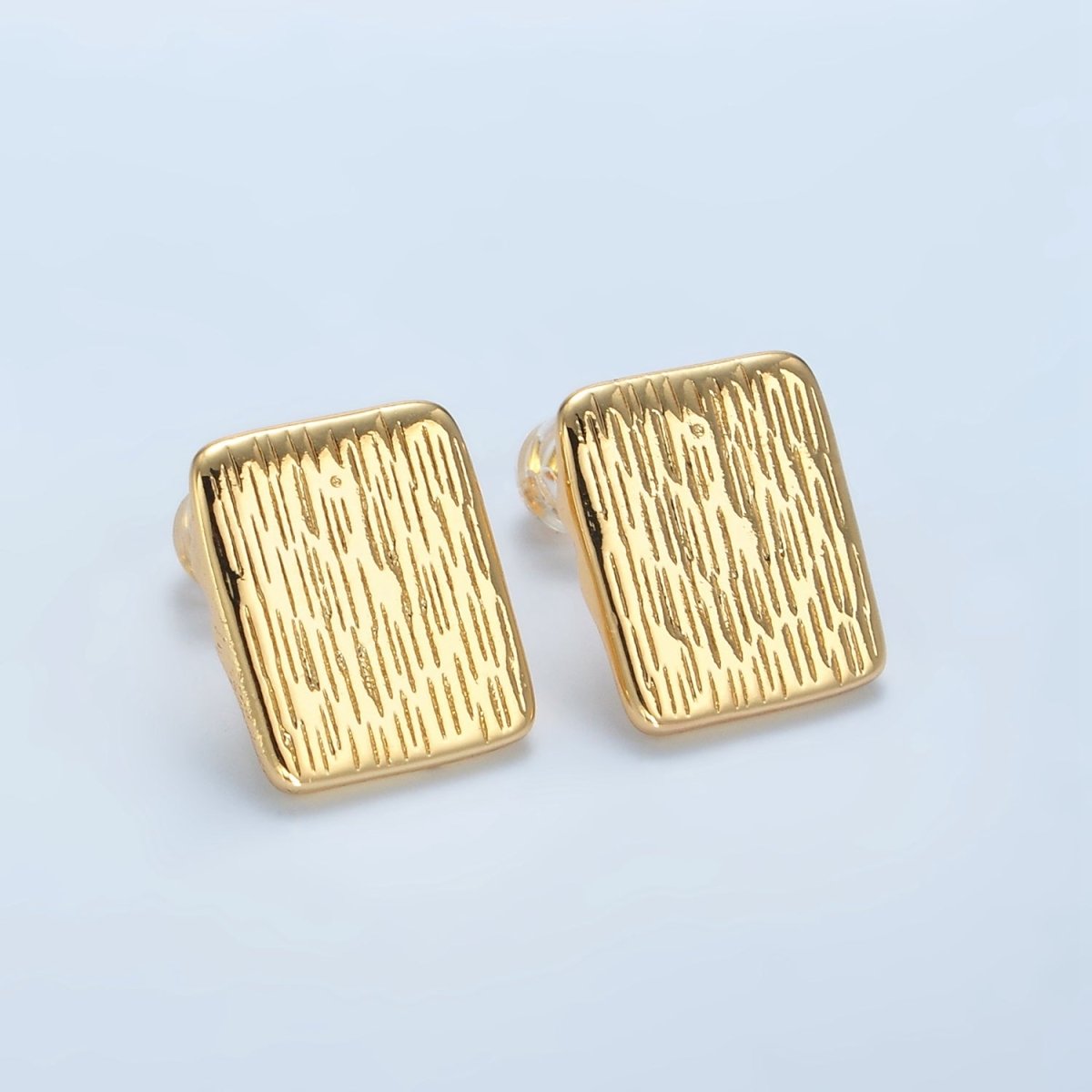 24K Gold Filled Multiple Lined Bar Rectangular Stud Earrings | AD652