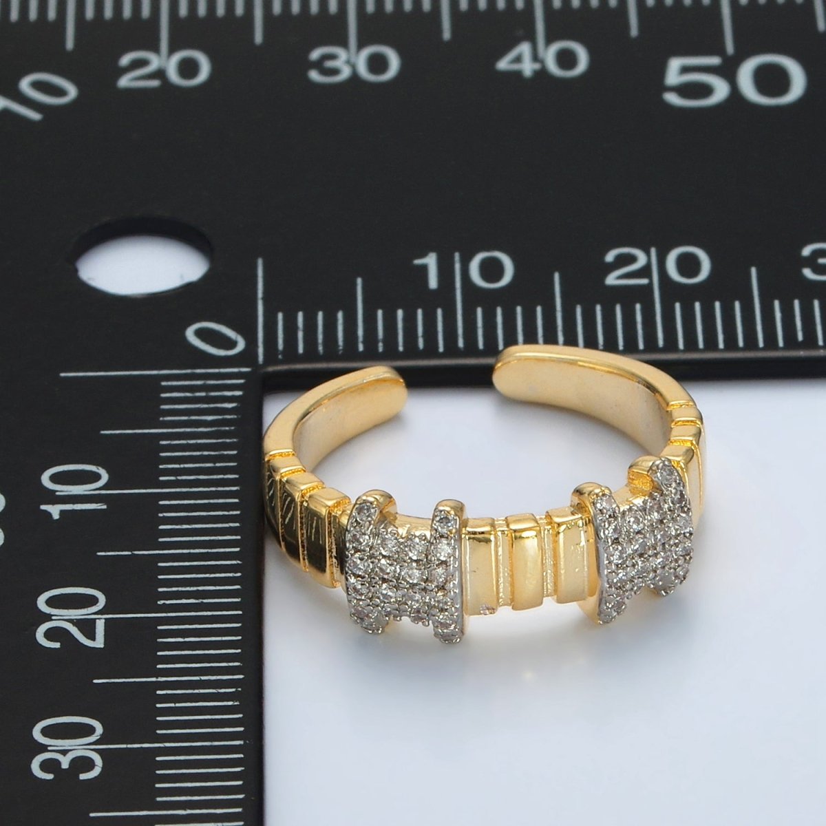 24K Gold Filled Multiple Micro Paved CZ Bar Band Ring | O1402