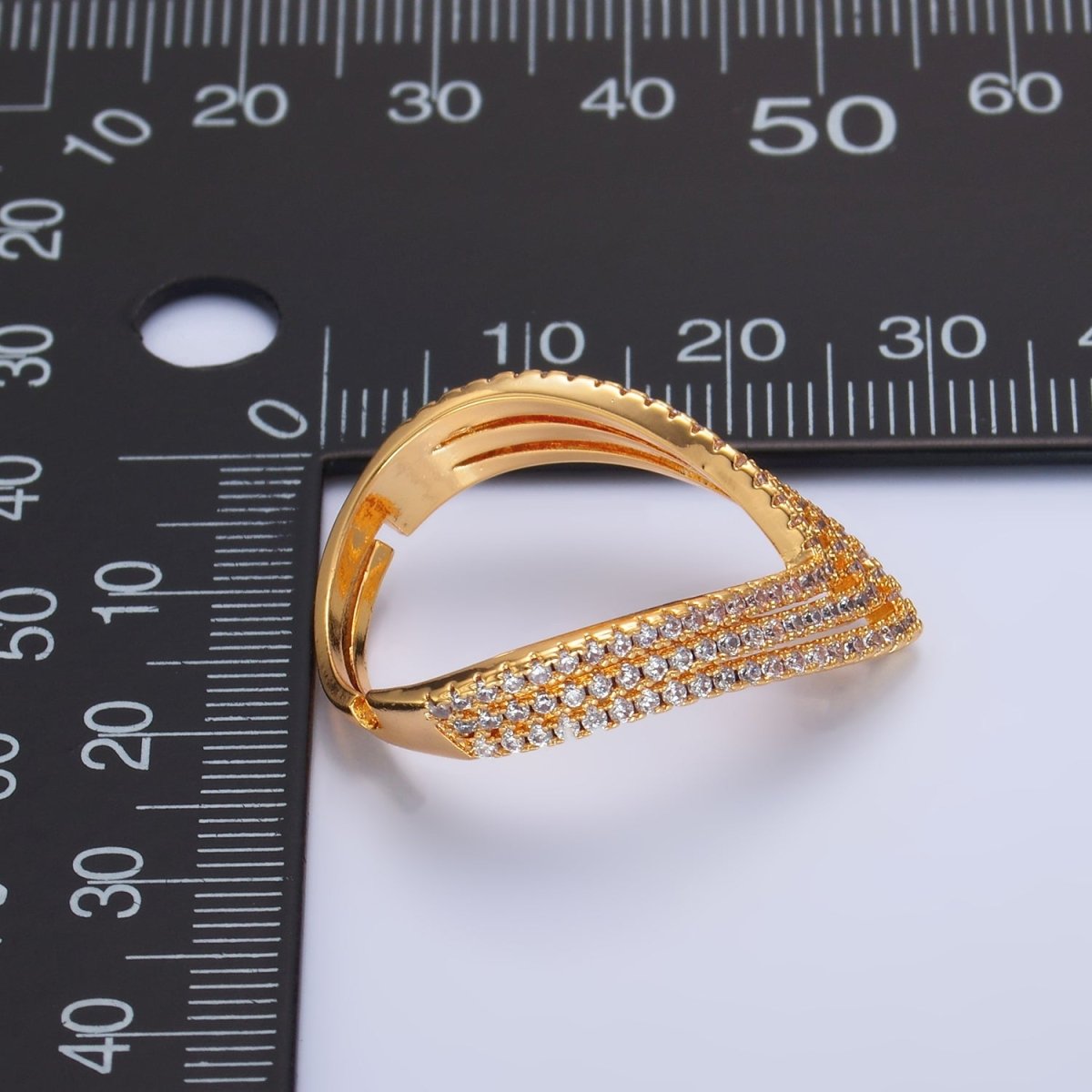 24K Gold Filled Multiple Micro Paved CZ Chevron Ring | U400