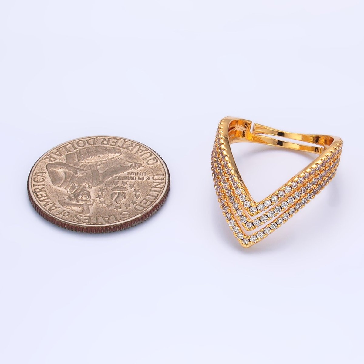 24K Gold Filled Multiple Micro Paved CZ Chevron Ring | U400