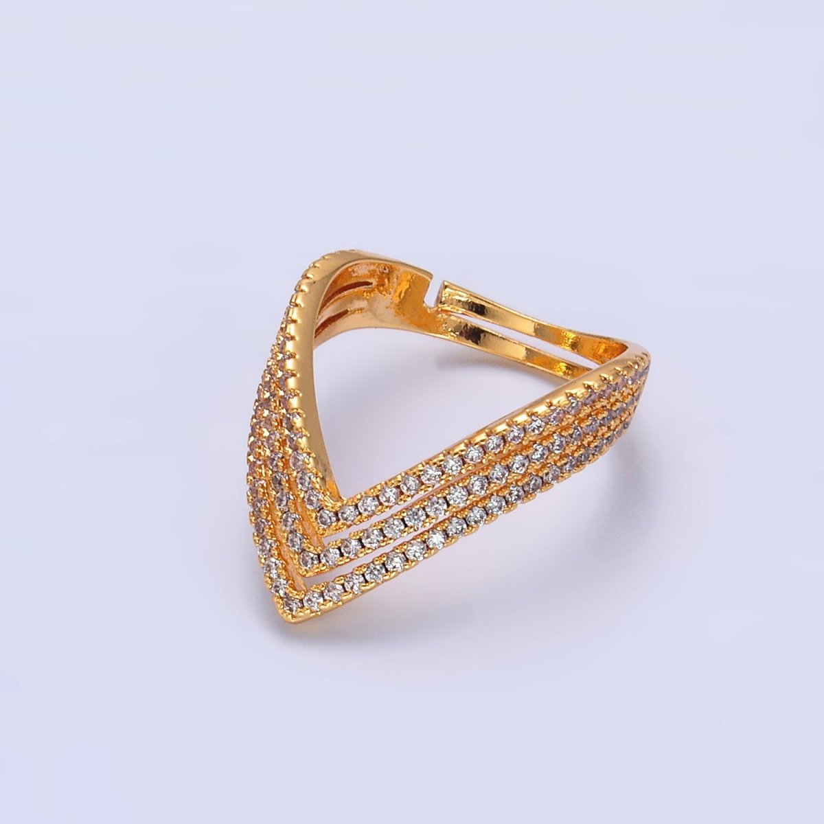 24K Gold Filled Multiple Micro Paved CZ Chevron Ring | U400
