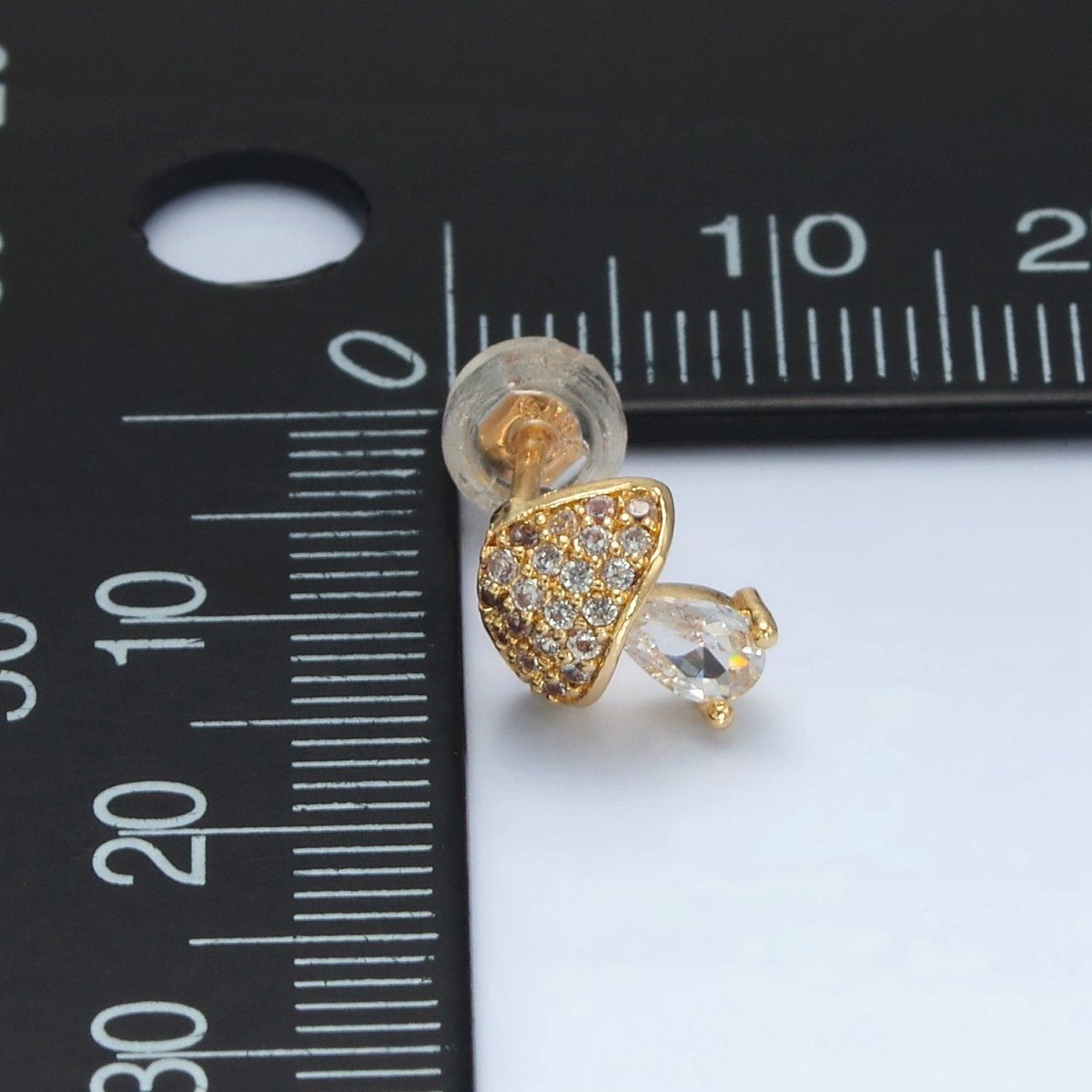 24K Gold Filled Mushroom Clear CZ Teardrop Micro Paved Stud Earrings | AB1241