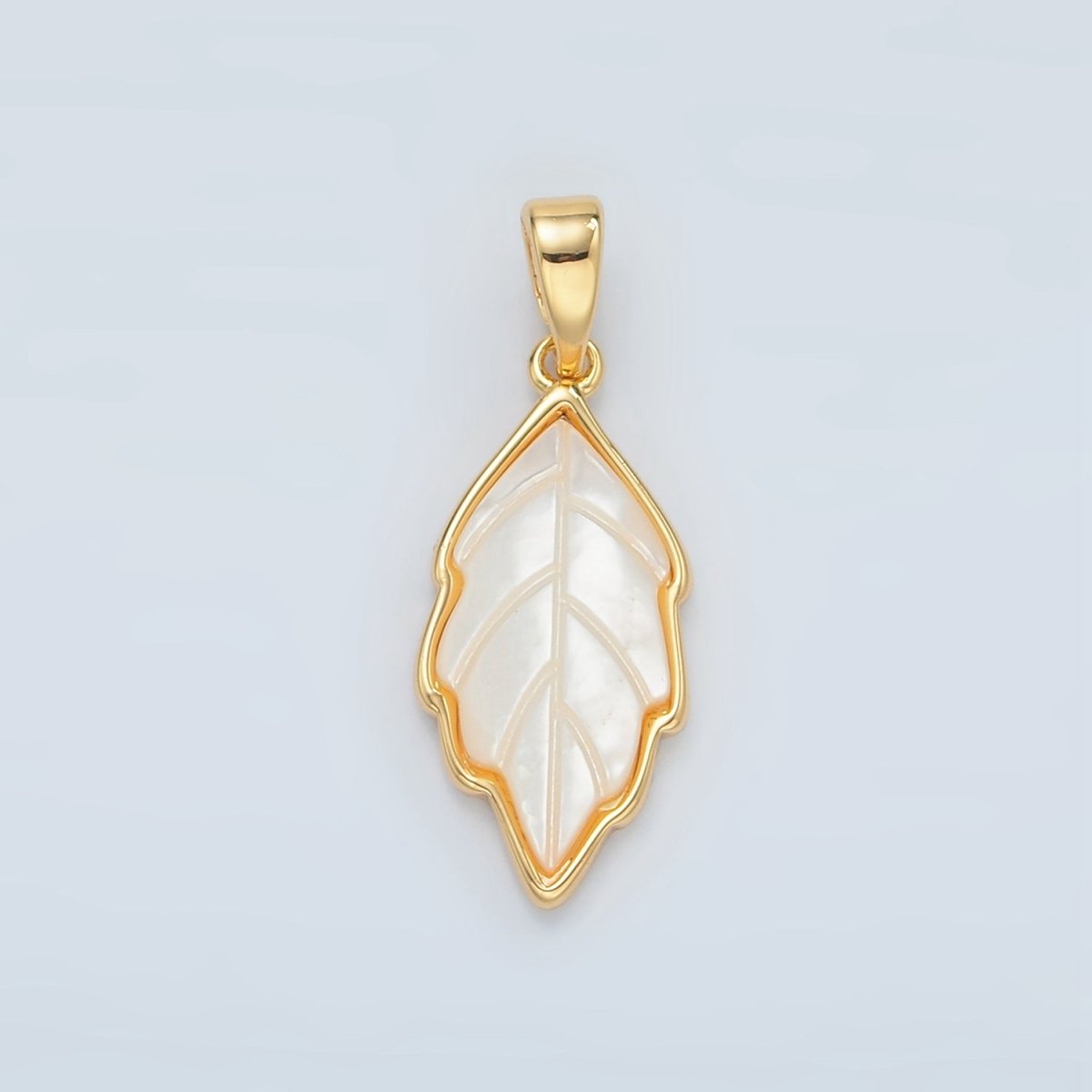 24K Gold Filled Nature Leaf Shell Pearl Bezel Pendant | H721