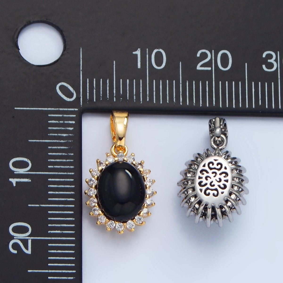 24K Gold Filled Onyx Gemstone Cabochon CZ Pendant in Gold & Silver | AA981