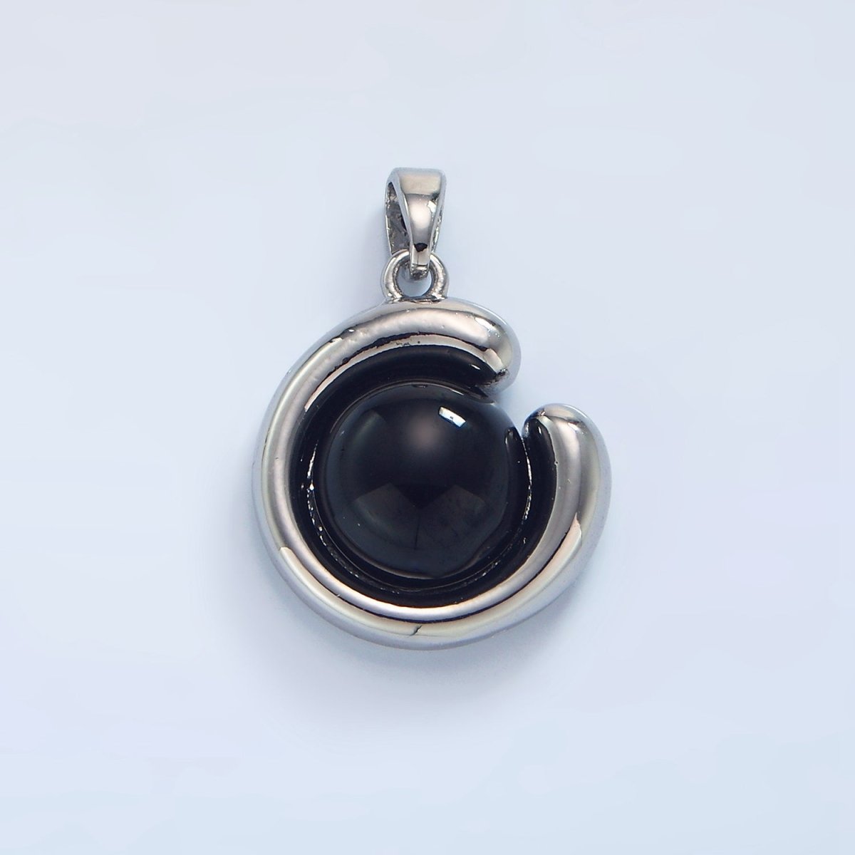24K Gold Filled Onyx Gemstone Curved Molten Pendant in Gold & Silver | AA796
