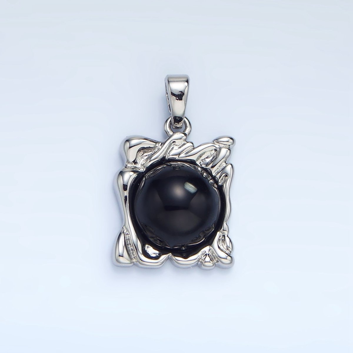 24K Gold Filled Onyx Gemstone Molten Drip Square Pendant in Gold & Silver | AA985
