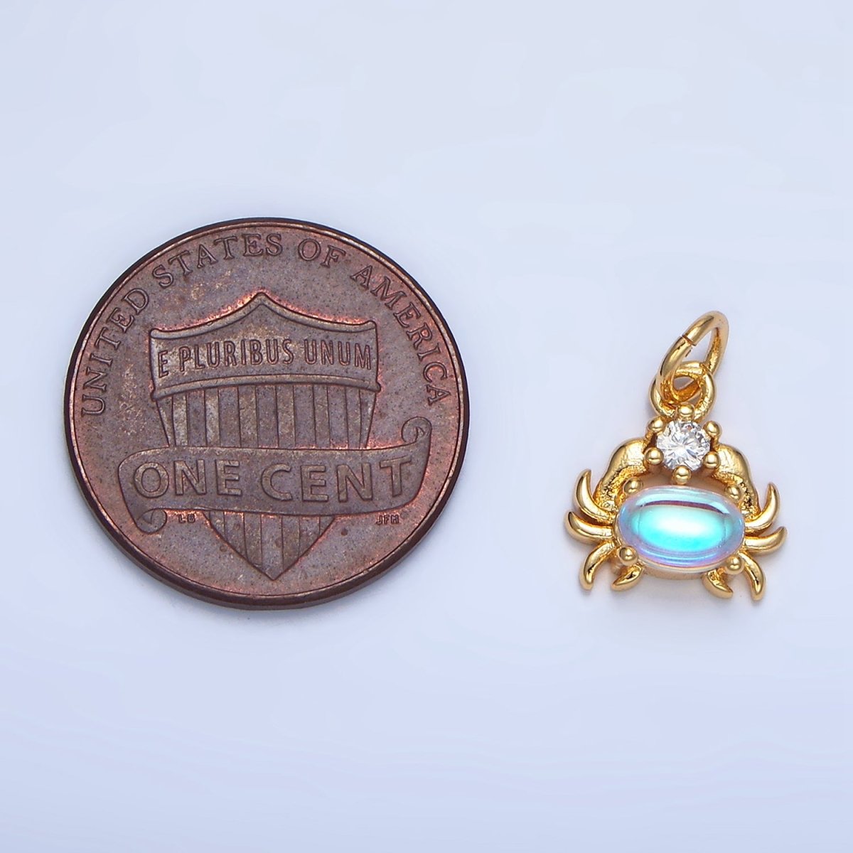 24K Gold Filled Opal Gemstone CZ Crustacean Crab Charm in Gold & Silver | X878