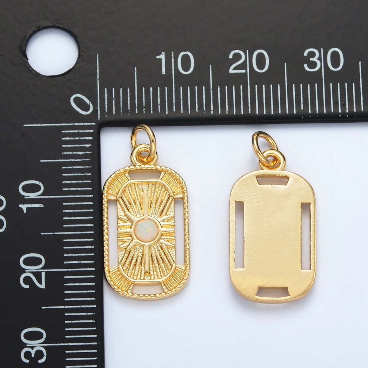 24K Gold Filled Opal Sunburst Oblong Open Tag Charm | AG856