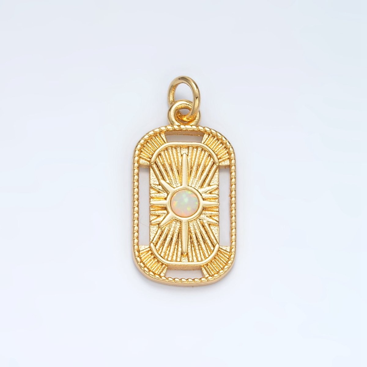 24K Gold Filled Opal Sunburst Oblong Open Tag Charm | AG856