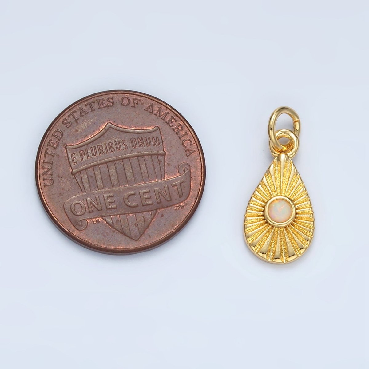 24K Gold Filled Opal Sunburst Teardrop Mini Charm | AG857