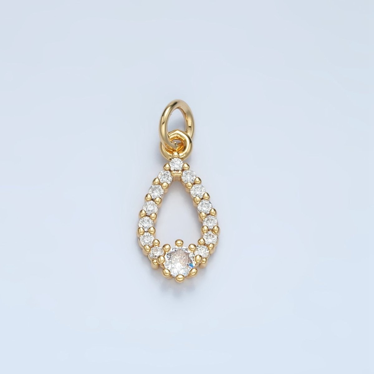 24K Gold Filled Open Clear Micro Paved CZ Teardrop Bezel Charm | E684