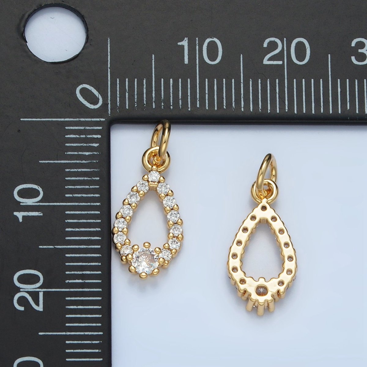 24K Gold Filled Open Clear Micro Paved CZ Teardrop Bezel Charm | E684