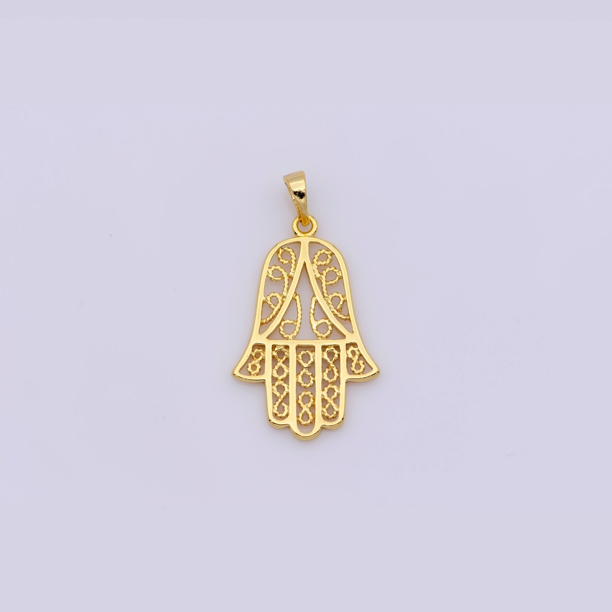 24K Gold Filled Open Filigree Hamsa Hand Pendant | I679