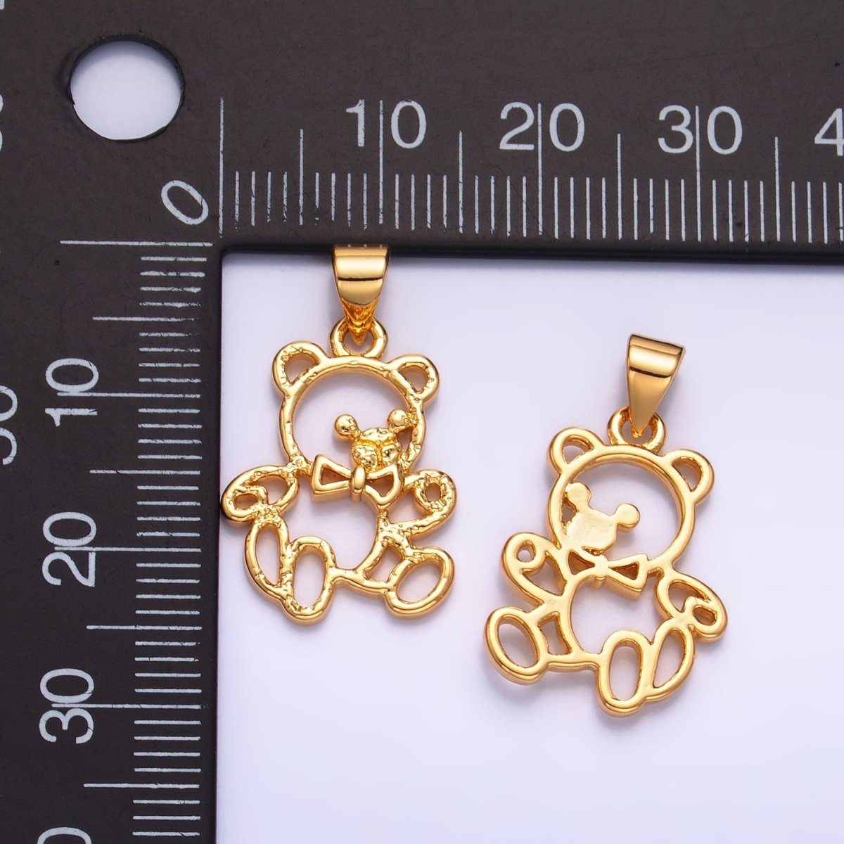 24K Gold Filled Open Hammered Teddy Bear Animal Pendant | AA1057