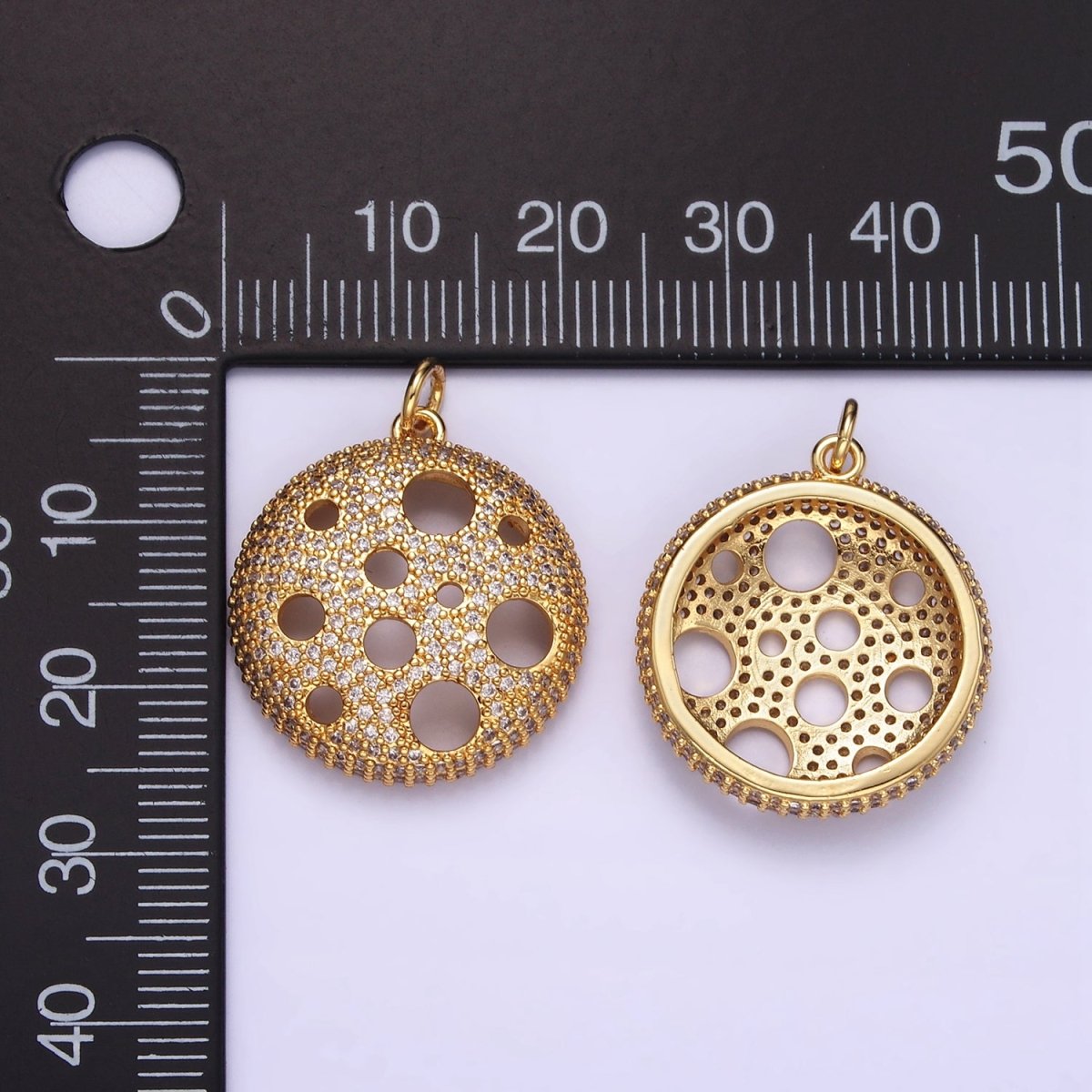 24K Gold Filled Open Micro Paved CZ Round Charm | D490