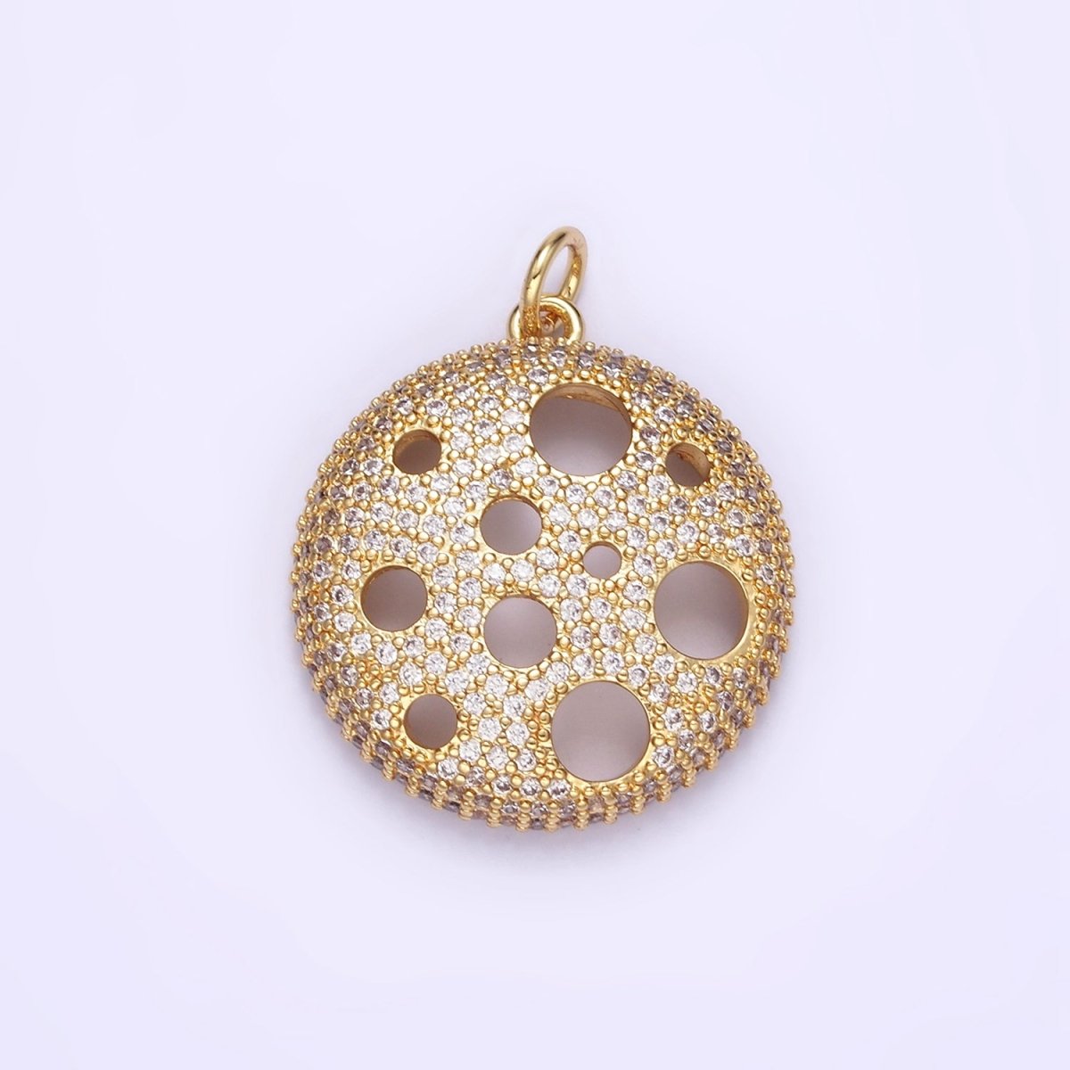 24K Gold Filled Open Micro Paved CZ Round Charm | D490