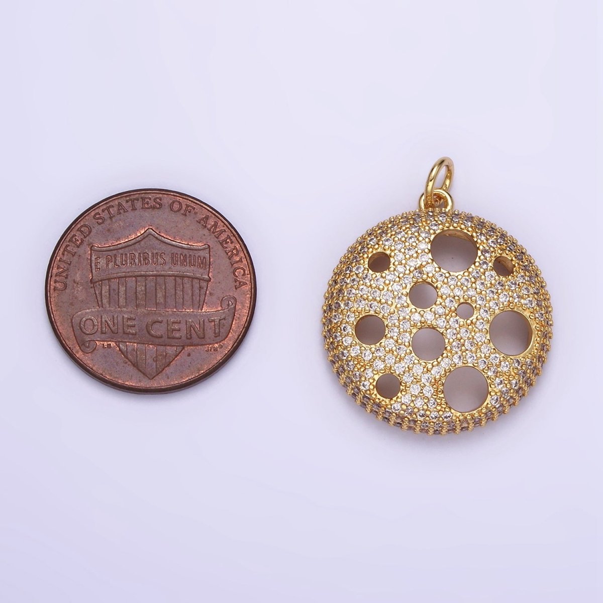 24K Gold Filled Open Micro Paved CZ Round Charm | D490