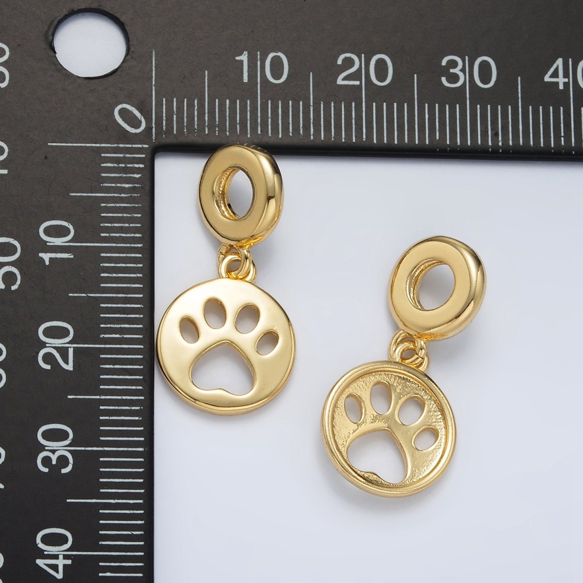 24K Gold Filled Open Pet Pawprint Round Rhondelle Bail Drop Pendant | AC094