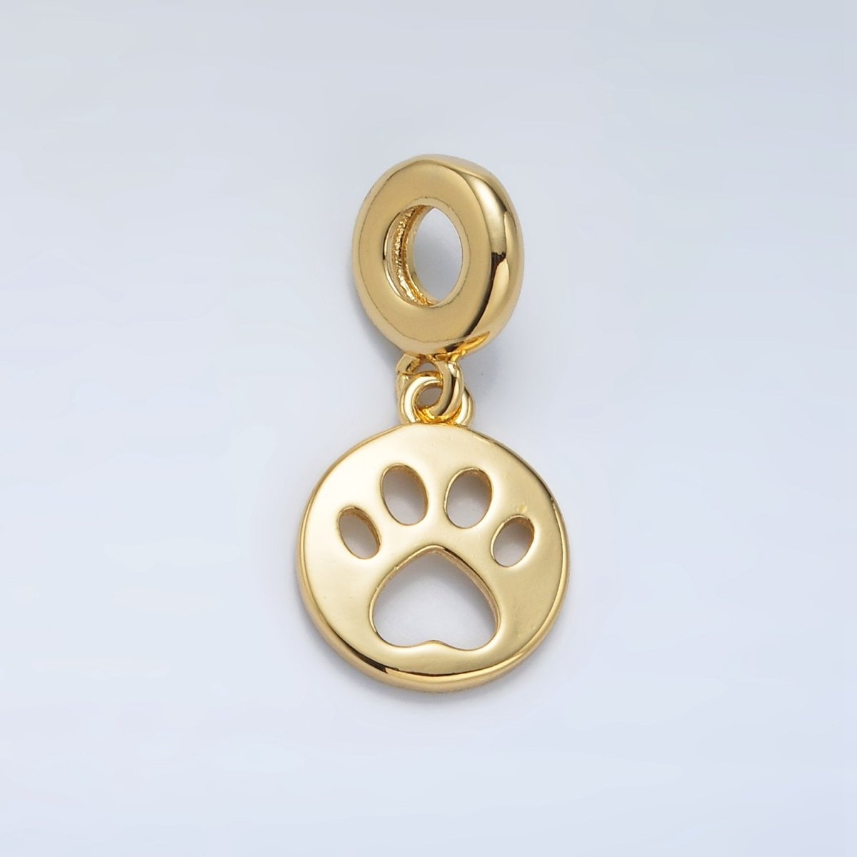 24K Gold Filled Open Pet Pawprint Round Rhondelle Bail Drop Pendant | AC094