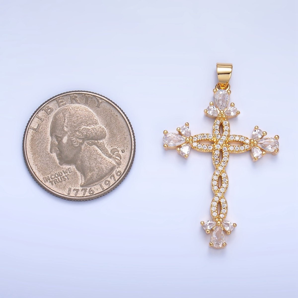 24K Gold Filled Open Twisted Micro Paved Cross Pendant | AA984