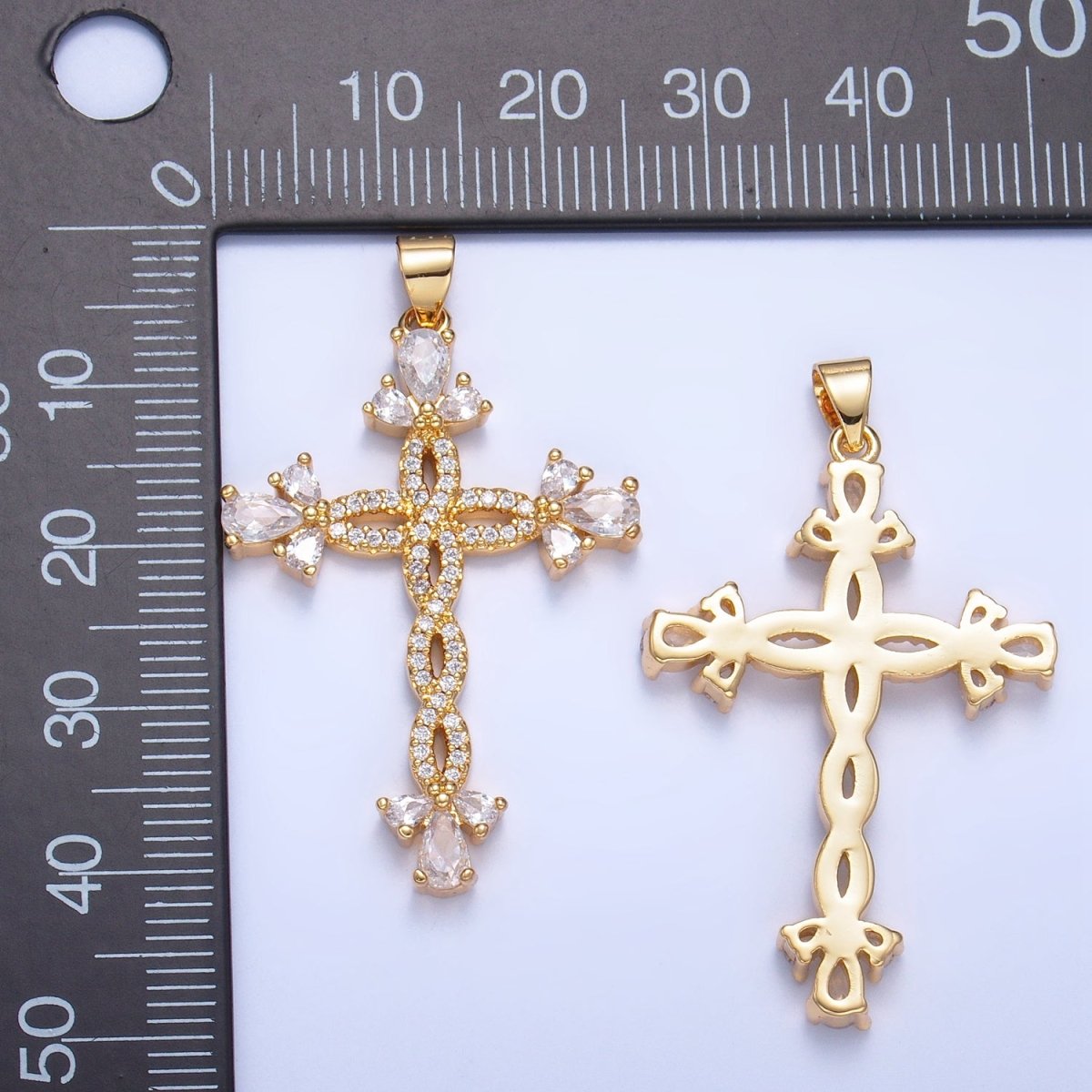 24K Gold Filled Open Twisted Micro Paved Cross Pendant | AA984