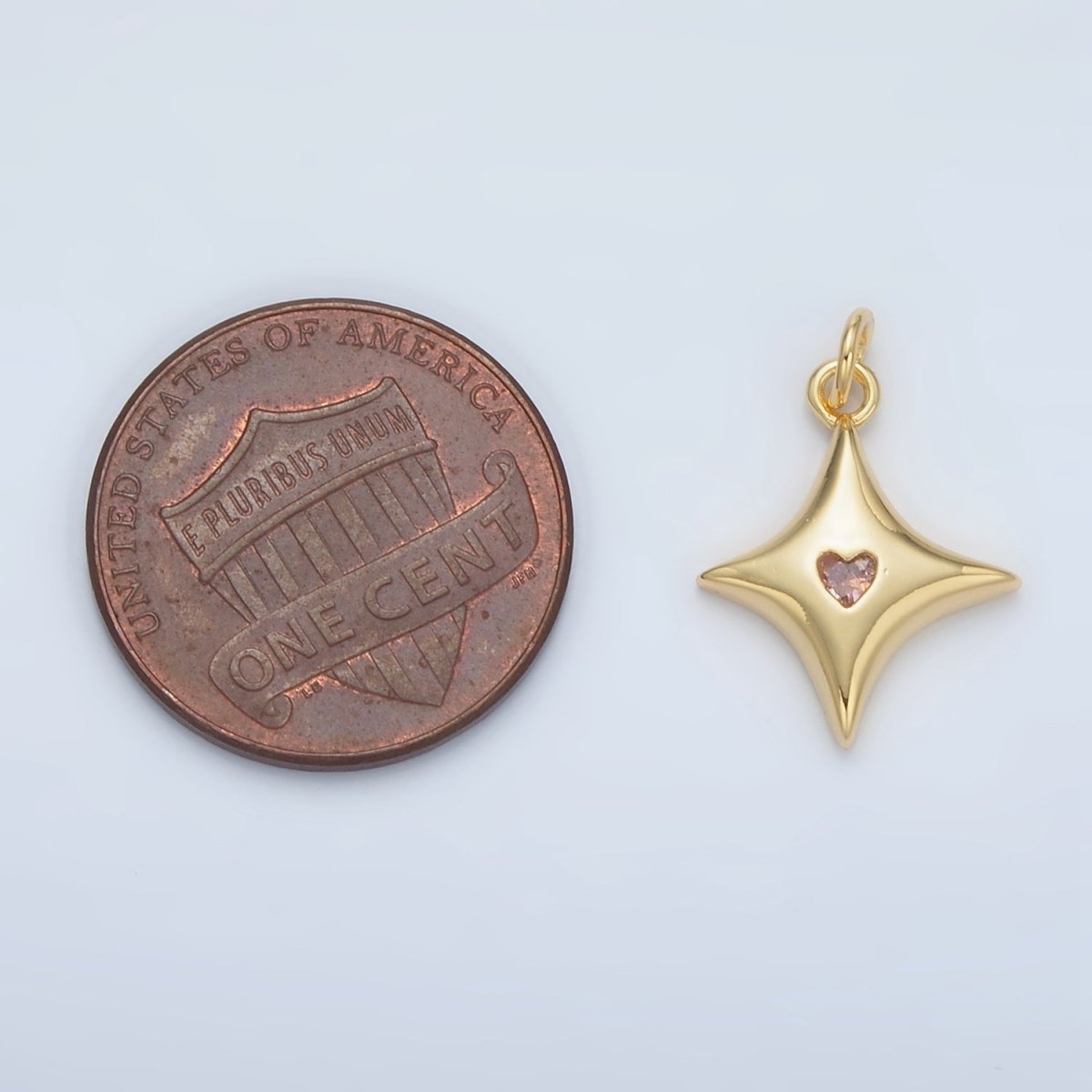24K Gold Filled Orange CZ Heart Celestial North Star Charm | AC-155