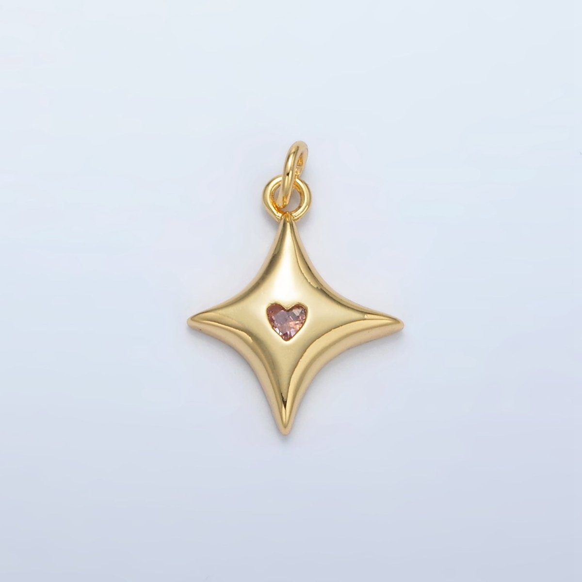 24K Gold Filled Orange CZ Heart Celestial North Star Charm | AC-155