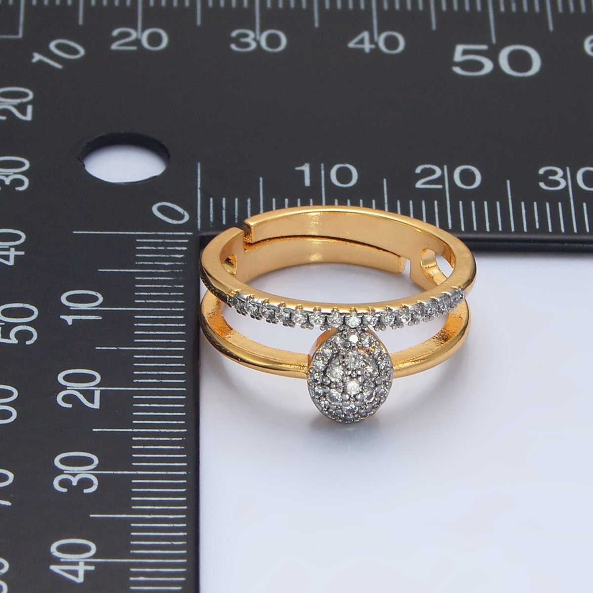 24K Gold Filled Oval Micro Paved CZ Double Band Mixed Metal Ring | O1426