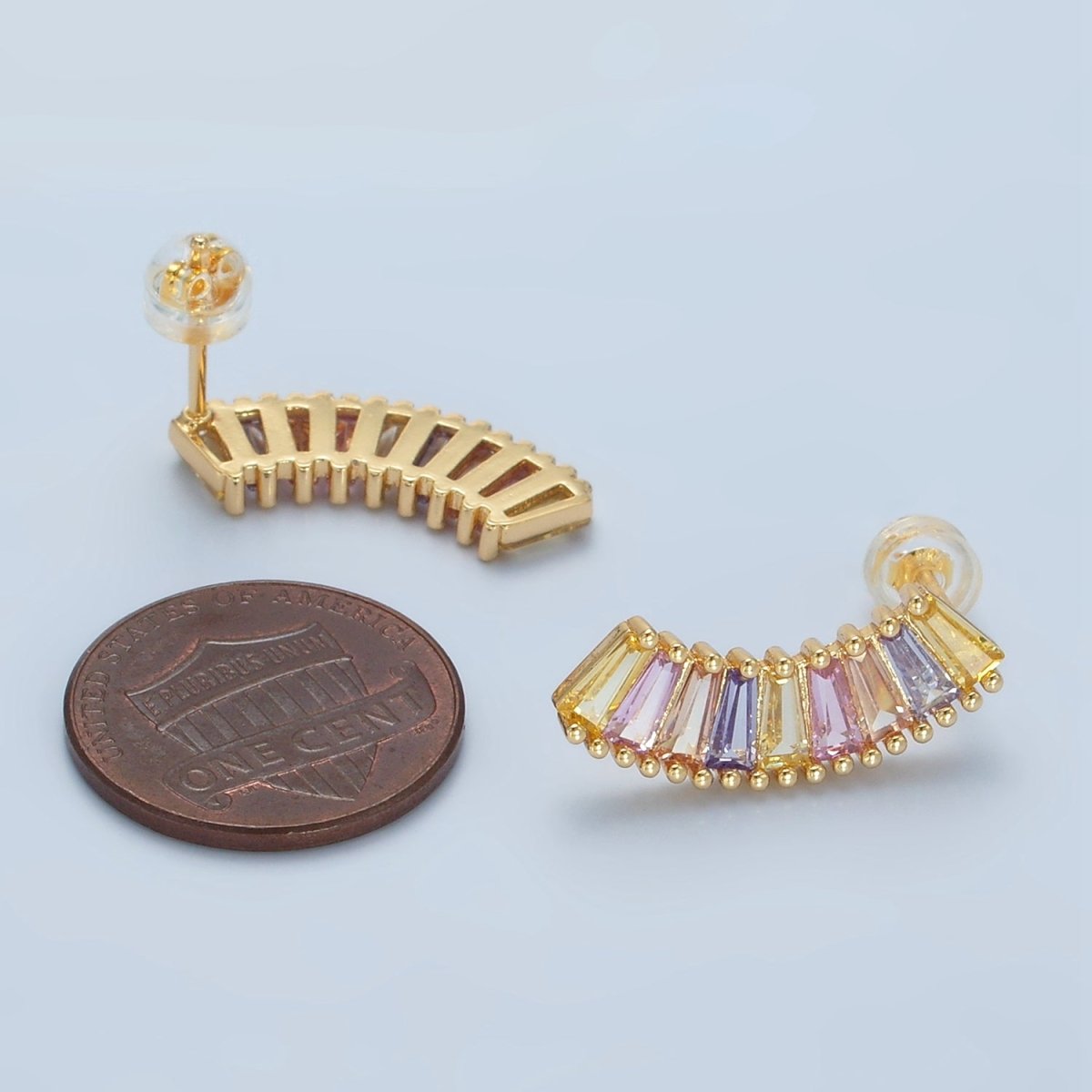 24K Gold Filled Pastel Multicolor Baguette Curved Stud Earrings | AD746