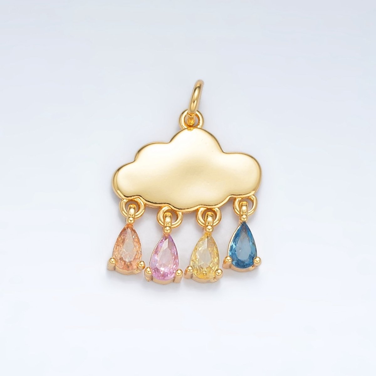 24K Gold Filled Pastel Multicolor Teardrop CZ Cloud Weather Charm | AG914