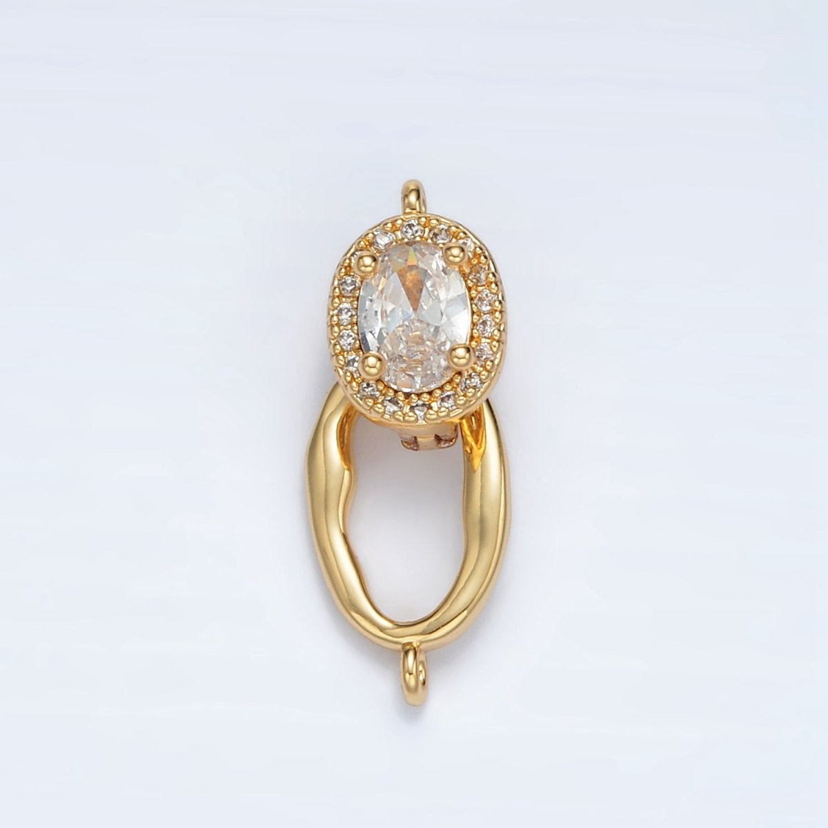 24K Gold Filled Clear CZ Micro Paved Snap Latch Oval Closure Findings Set | Z890