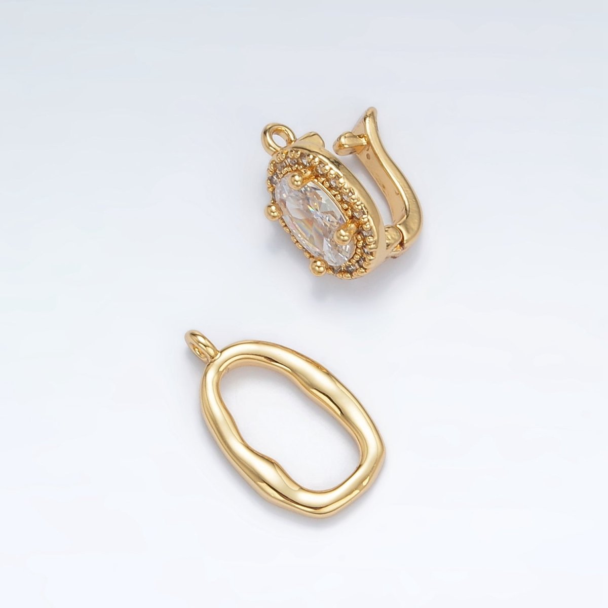 24K Gold Filled Clear CZ Micro Paved Snap Latch Oval Closure Findings Set | Z890