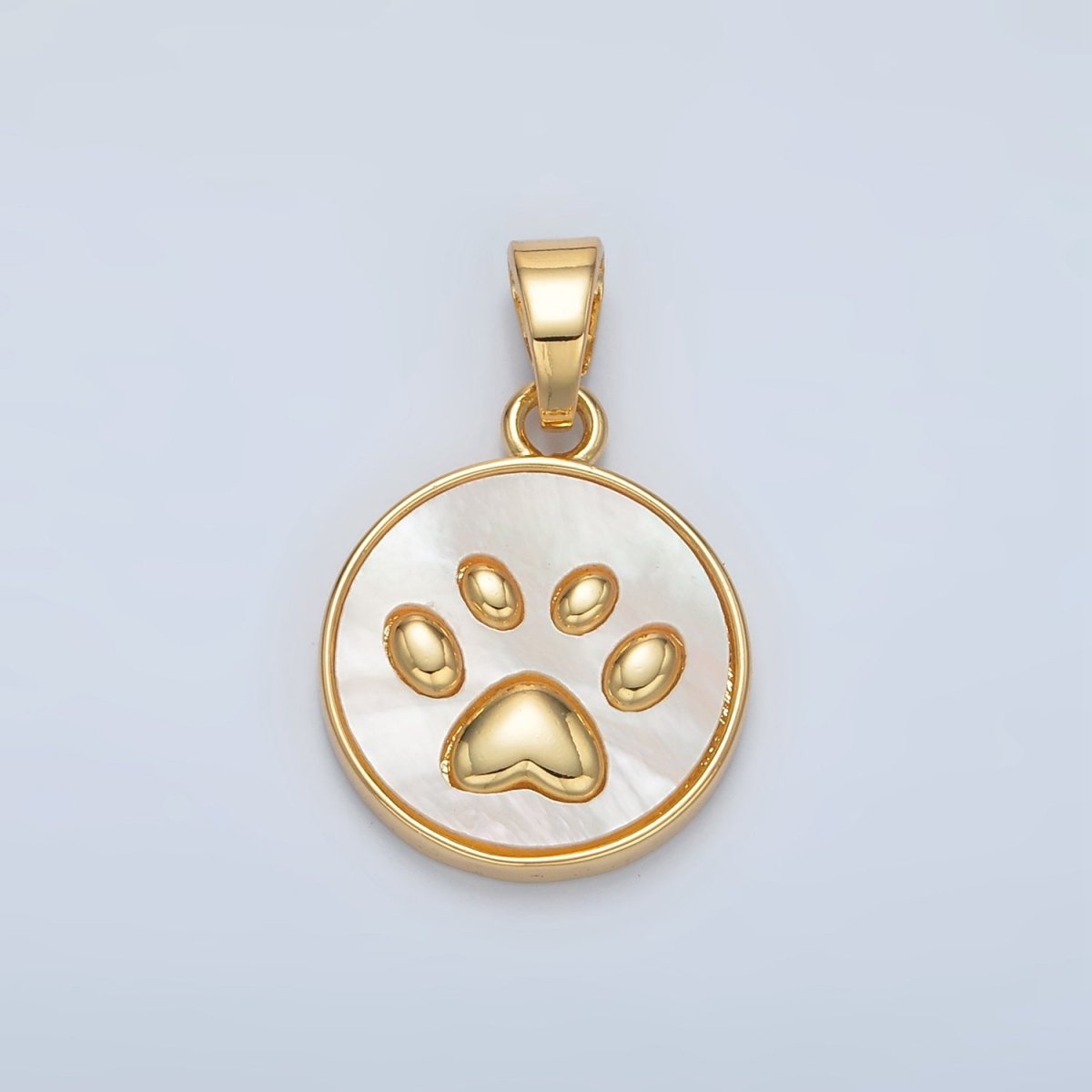 24K Gold Filled Pawprint Pet Shell Pearl Round Pendant | AA1372