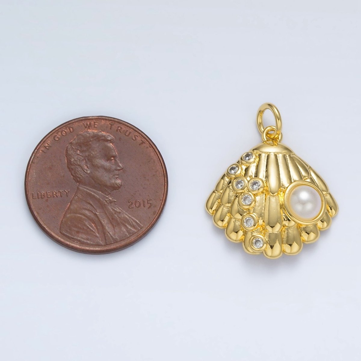 24K Gold Filled Pearl CZ Dotted Clam Sea Shell Charm in Gold & Silver | AG866
