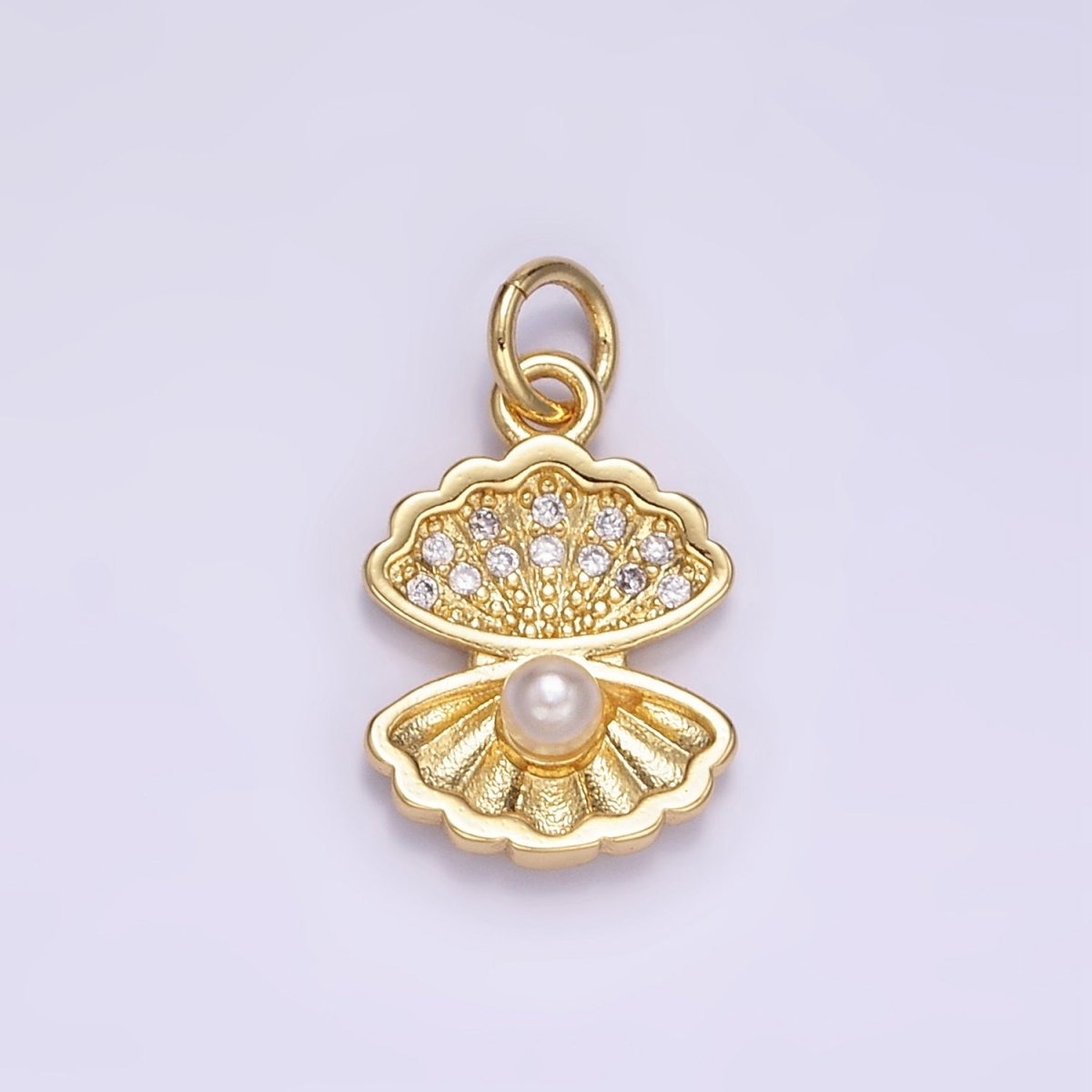 24K Gold Filled Pearl Micro Paved CZ Clam Sea Shell Charm | M128