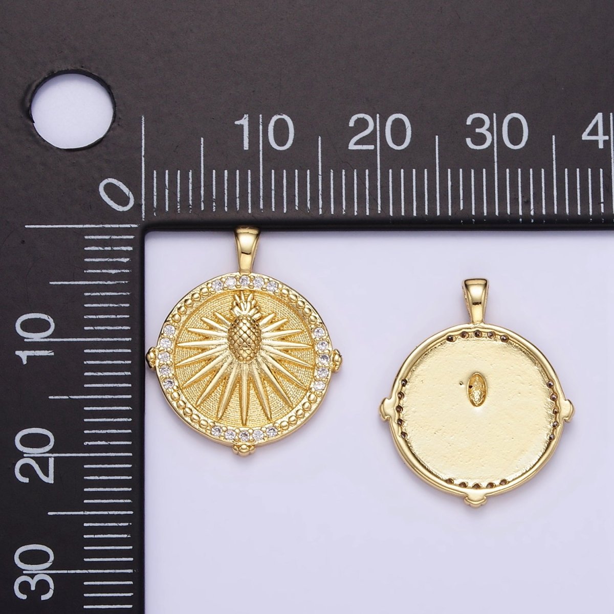 24K Gold Filled Pineapple Sunburst Micro Paved CZ Pendant | AA1346