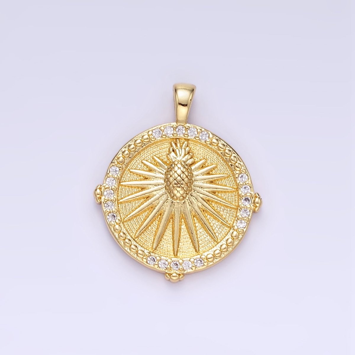 24K Gold Filled Pineapple Sunburst Micro Paved CZ Pendant | AA1346