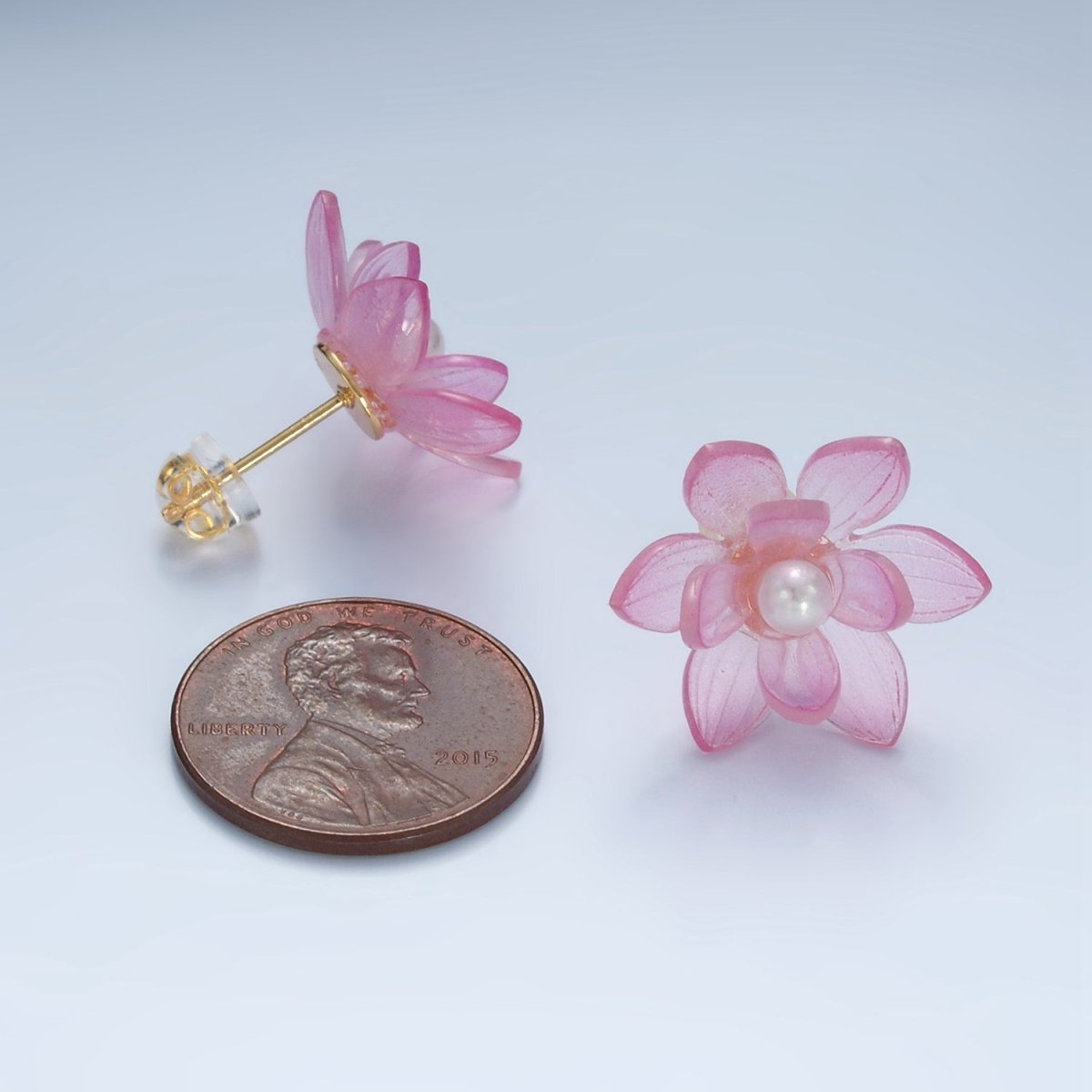 24K Gold Filled Pink Acrylic Sakura Flower Stud Earrings | P099
