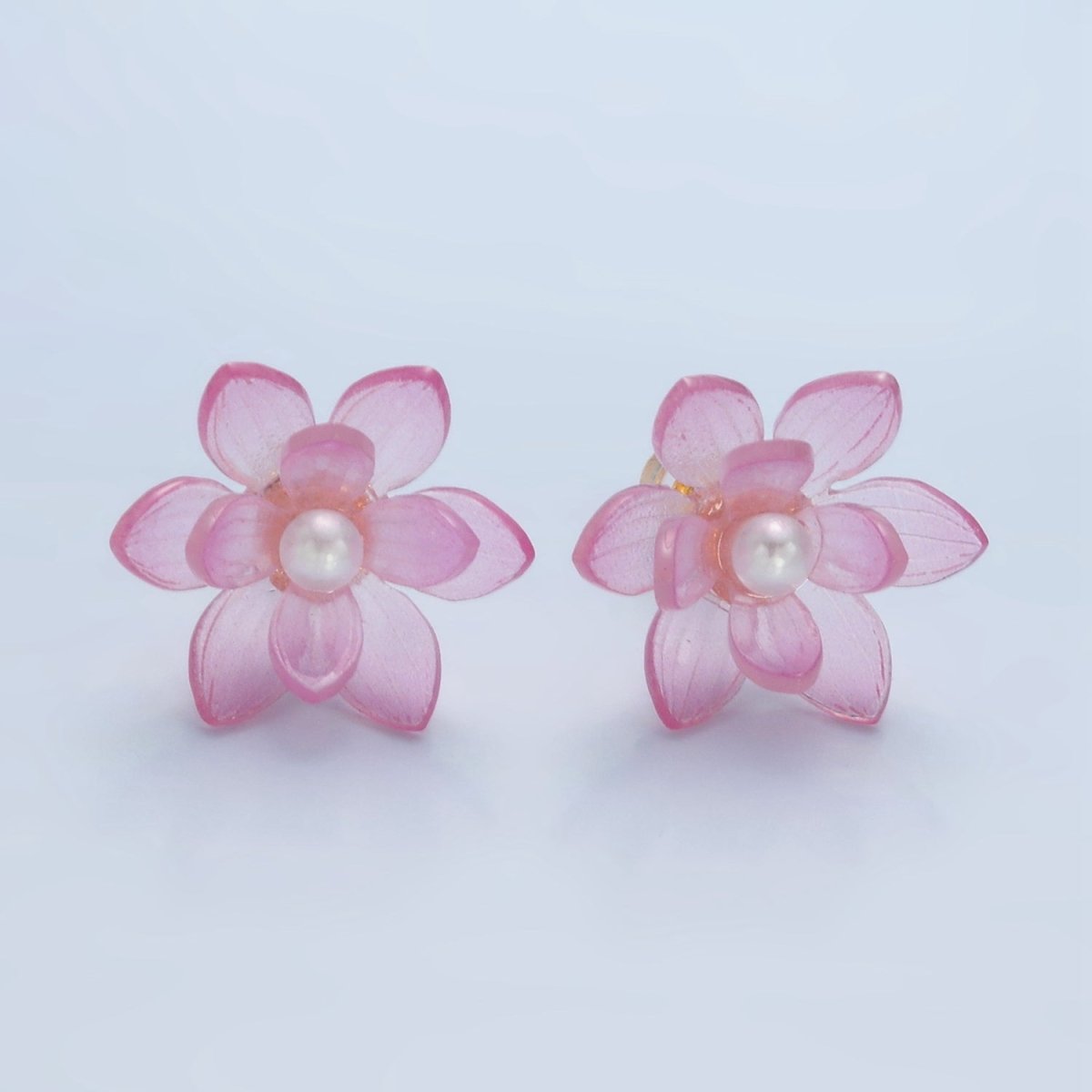 24K Gold Filled Pink Acrylic Sakura Flower Stud Earrings | P099